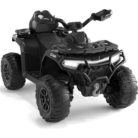 Quad électrique enfant 12V avec télécommande parentale, 2 moteurs, suspension, LED, Bluetooth & musique – Véhicule tout‑terrain 4 roues avec drapeau LED – Dès 3 ans,NOIR