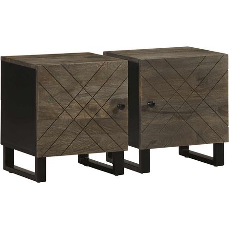 Nachttische 2 Stk. Schwarz 40x33x46 cm Massivholz Mango