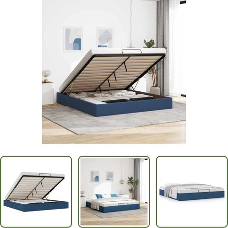 Stauraum unter Bett - Ottoman-Bett ohne Matratze Blau 200x200 cm Stoff (1/5)