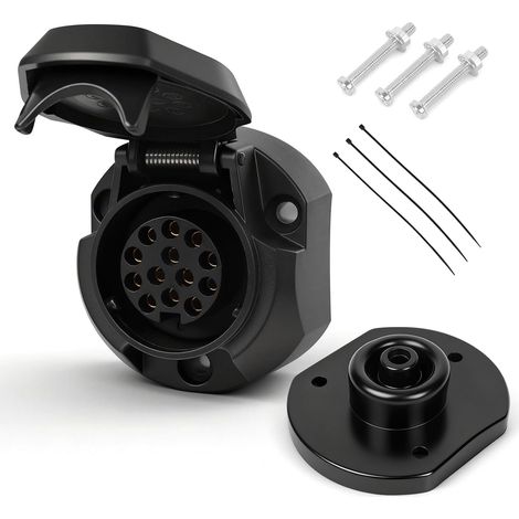 1 kit prise remorque 13 broches, connecteur femelle imperméable, fiche attelage abs noir, véhicule caravane