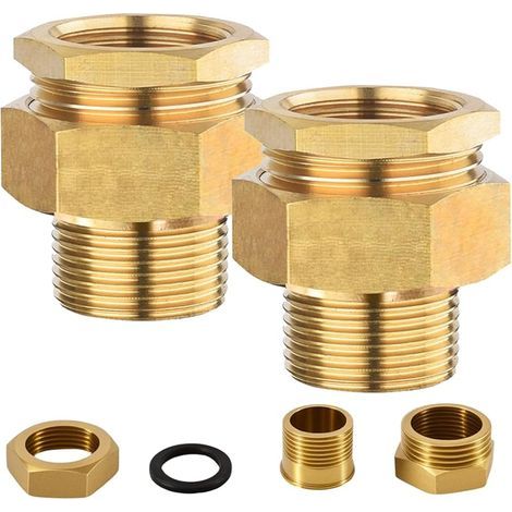Lot de 2 raccords filetés en laiton 1/2", 1/2" AG/IG en laiton, G1/2 en laiton, raccord conique avec filetage extérieur, DN15 (1/5)