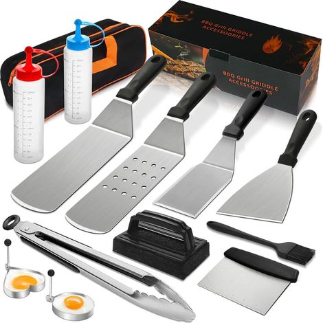 NALOOKAMIC Ustensiles de barbecue - set de 14 pièces - acier inoxydable - multifonctions - BBQ outil de pelle à tôle en acier inoxydable (1/4)