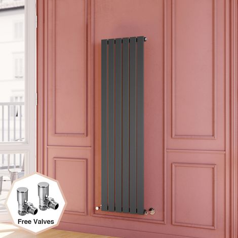 ELEGANT Central Heating Radiator 1600x456mm Vertical Anthracite Flat Panel + Angled Radiator Valves (1/5)