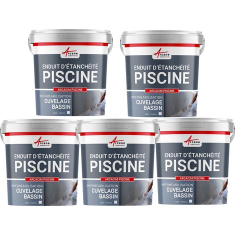 Arcane Industries – Enduit d'étanchéité piscine béton – Résistant à la contre-pression – Application sur supports humides – 5 x 25 Kg gris