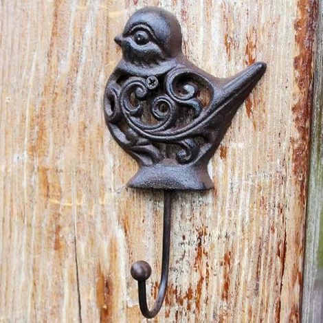 Patère murale décorative en fonte en forme d'animal, porte-manteau mural, crochets robustes pour chapeaux, clés, manteaux (Petit oiseau), noir (1/5)