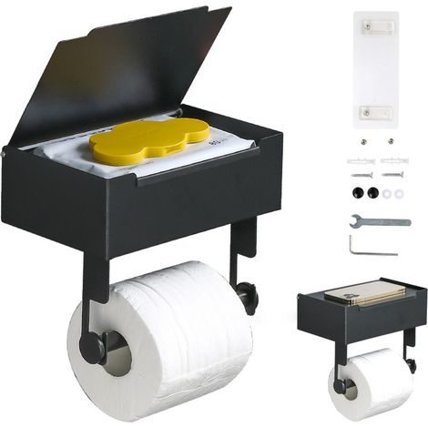 Porte-papier toilette sans perçage avec boîte à lingettes humides, 2 méthodes de montage,Multifonction (1/5)