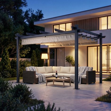 Devoko – Pergola jardin 3x4m avec toit ouvrant réglable – Structure aluminium anti-rouille – Toile polyester anti-UV – Fixations incluses