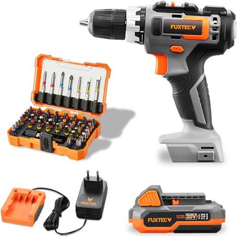 Avvitatore a batteria FUXTEC 20V FX-E1BS20 SET con 2 batterie da 2Ah, 1 caricabatterie da 1A incluso set di punte