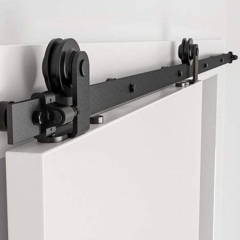 2 m lange Schiebetür-Schienengarnitur, rustikales Design, schwarz (1/4)