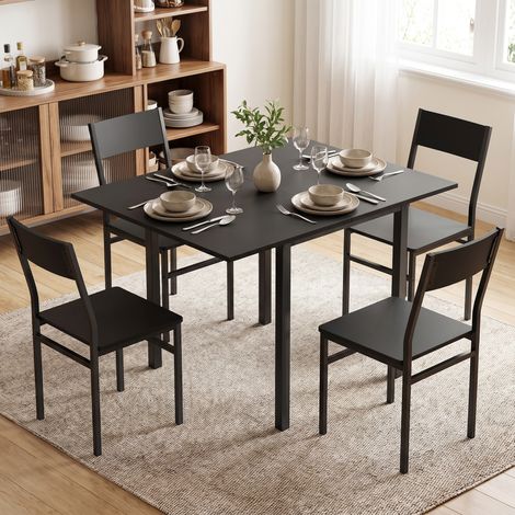 Ensemble de salle à manger avec table extensible et 4 chaises empilables, noir, design moderne (1/5)