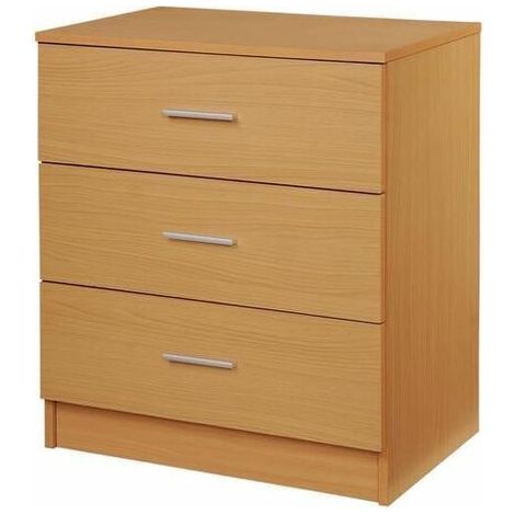 3 Drawer Chest Bedroom Storage Unit With Chrome Handles - Beech (1/5)