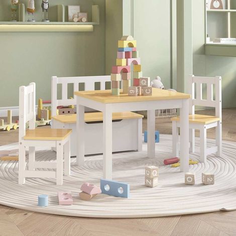 vidaXL Ensemble de table et chaises enfants 4 pcs Blanc et beige MDF (1/5)
