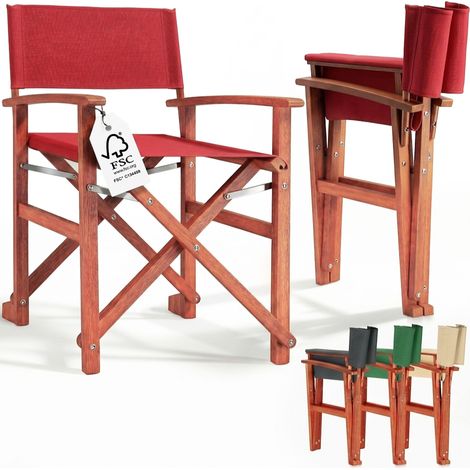 Wooden Folding Directors Chair Folding Garden Chair with Arms Eucalyptus Wood Frame Fabric Seat Foldable Outdoor Chair Patio Balcony Camping Decking Garden Furniture 160kg Capacity Rot (de), 2 (de