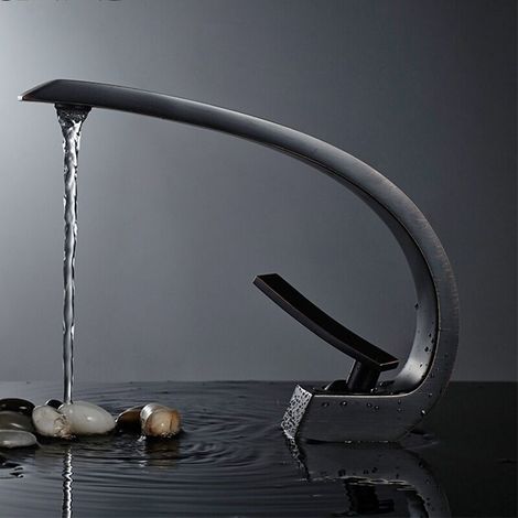 Noir Robinet de Lavabo Cascade Mitigeur en Laiton pour Salle de Bain Couleur (1/5)