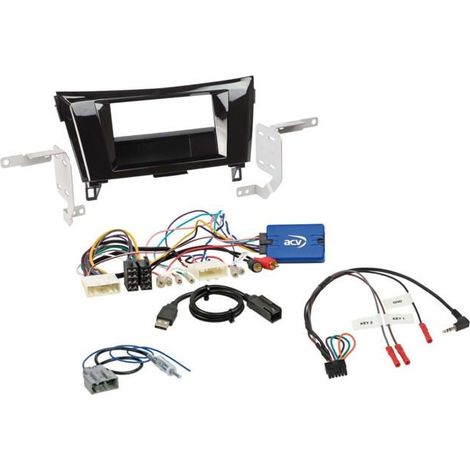 Kit 2-DIN avec vide poche compatible avec Nissan Qashqai/X-Trail SWC/antenne/USB