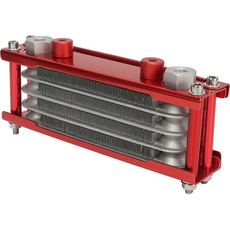 17-teiliges Aluminium-Motorrad-Ölkühler-Set, 4 Reihen, Motorkühler, kompatibel mit Monkey 125–140 cm³, Rot (1/5)