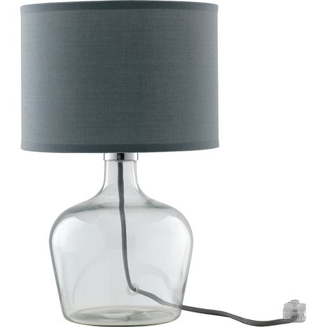 "Lampada da tavolo HENDRIX in vetro con paralume in tessuto grigio" (1/2)