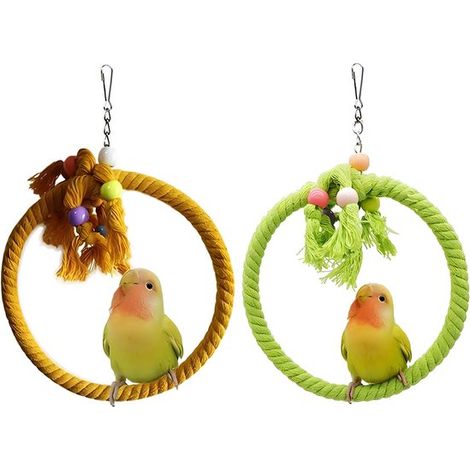 Balançoires pour perroquets 2 pièces – Jouets suspendus pour cage à oiseaux avec anneaux en coton – Perchoirs et jouets à mâcher – Pour perroquets et oiseaux (1/5)