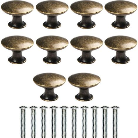 10Pcs Antique Round Drawer Knobs, 30mm Bronze Furniture Knobs for Dresser Cabinets with Screws (1/5)