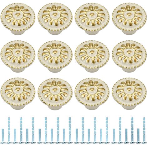 A set of 12 round drawer handles, suitable for furniture, cabinets, dressing tables, doors, desks, bedrooms, and wardrobes (white).