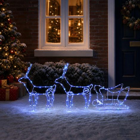 vidaXL Decoración navideña de reno y trineo LOVIISA 240 LED Azul (1/5)