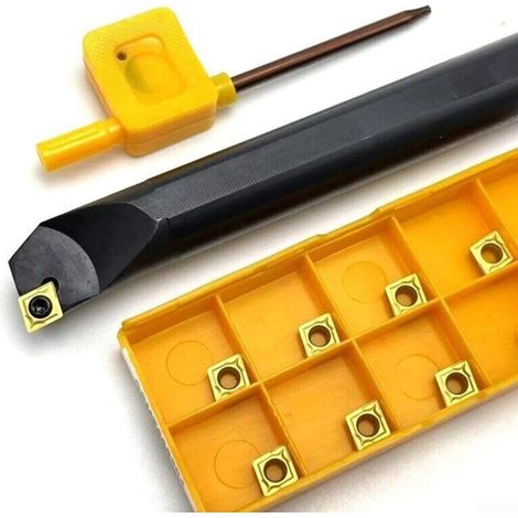 Porte-outils de tournage CNC 16 mm S16Q-SCLCR06 pour tour interne + 10 inserts en carbure CCMT060204 + 1 clé
