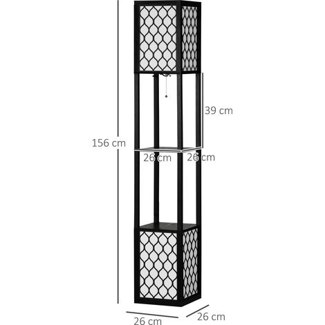 Lampadaire colonne en MDF et plastique avec 2 étagères, pour salon, bureau et chambre, 26 x 26 x 156 cm (1/5)