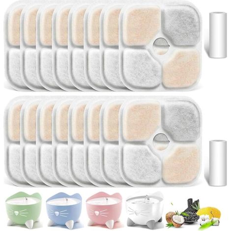 16 Filtres de Rechange + 2 Tuyaux Compatibles avec Fontaine à Eau pour Chat, Système de Triple Filtration avec Résine et Charbon Actif, Accessoires pour Fontaine 2,5L-3L (1/5)