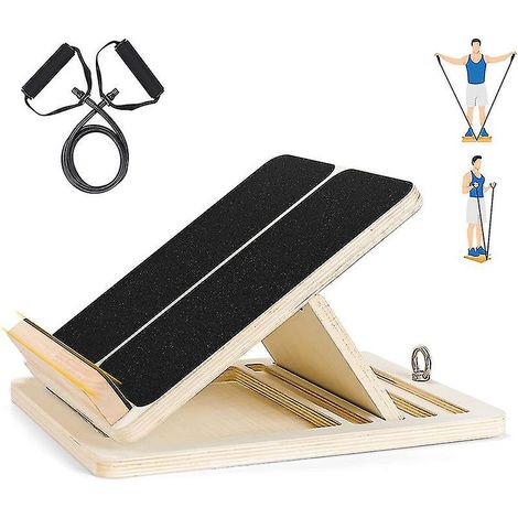 Planche inclinée réglable en bois, étireur de mollets, planche d'inclinaison pour chevilles avec tube de résistance bonus, pliable (1/5)