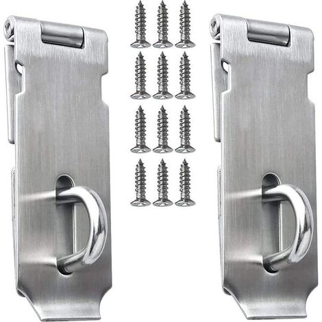 Ensemble de 2 moraillons et clips, ensemble de 2 moraillons de porte en acier inoxydable, poignées de porte, serrures de porte, serrures de porte pour fenêtre, armoire, garage, jardin (1/5)