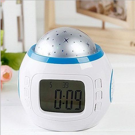 Réveil à projection avec rétroéclairage, fonction snooze, projecteur de ciel, thermomètre et calendrier numérique. (1/5)