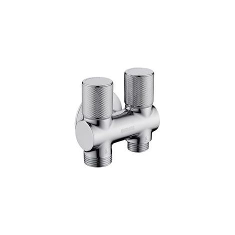 Doppelventil mit zwei Ausgängen, Dreiwege-Eckventil, G1/2"-Einlass x G1/2"-Auslass x G3/4"-Auslass, Eckhahn mit Außengewinde, wandmontierter Dreiwege-T-Adapter für (1/5)