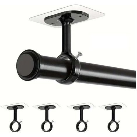 ALLIANDISLot de 4 crochets de tringle à rideau plafond, adhésif fort sans vis, fixation murale sans percer, support noir pour salon, cuisine, salle de bain (1/4)