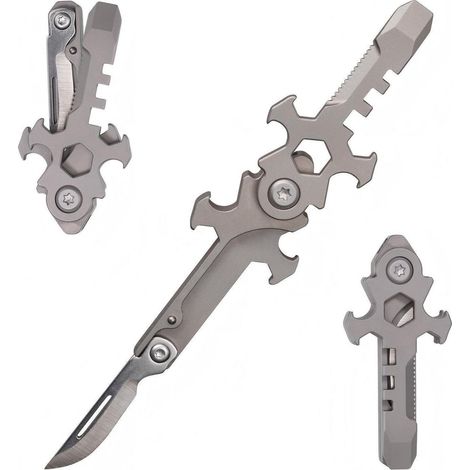 Mini Multitool 7-en-1 Titane avec couteau, pied-de-biche, décapsuleur, scie
