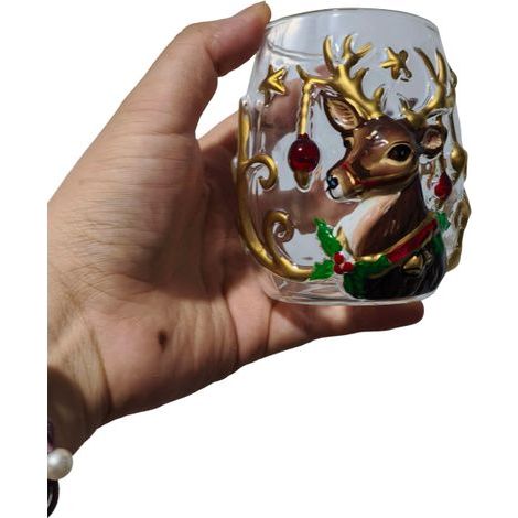 Ensemble de verres à vin rouge 3D Irovami, motif renne de Noël, tasse à eau 3D décorative pour les fêtes, mug sans anse pour jus, lait ou café - Renne (3D) (1/5)
