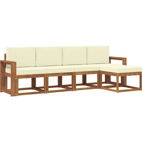 Outdoor Sofa Set 5 pcs Natural and Cream Solid Acacia Wood vidaXL
