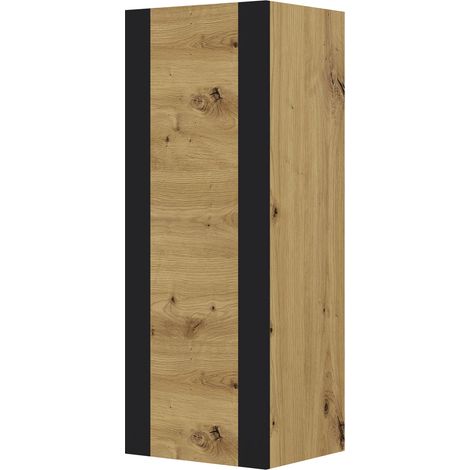 Bim Furniture – Buffet mural en chêne avec cadres noirs 125x48x40cm – Panneau stratifié 16mm – 3 étagères pour rangement moderne – Meuble à monter soi-même