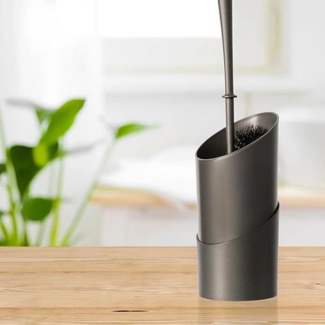 Brosse Toilette - Brosse Rebord Cuvette - Ensemble WC Anthracite - Support + 3 Brosses - Noir (1/5)