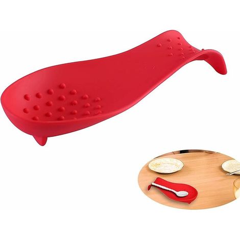 Repose-Cuillère - Support En Silicone Pour Cuillères De Cuisine - Rouge - Usage Four Micro-Ondes Congélateur Lave-Vaisselle - 1 Pièce