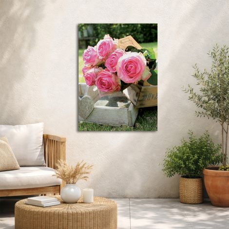 Tableau de jardin Bouquet de roses 50 x 70cm Rose, vert (1/5)