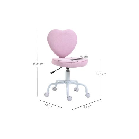 Chaise de bureau rose en lin pivotante avec dossier en c ur, assise rembourrée et hauteur réglable pour bureau et chambre (1/5)