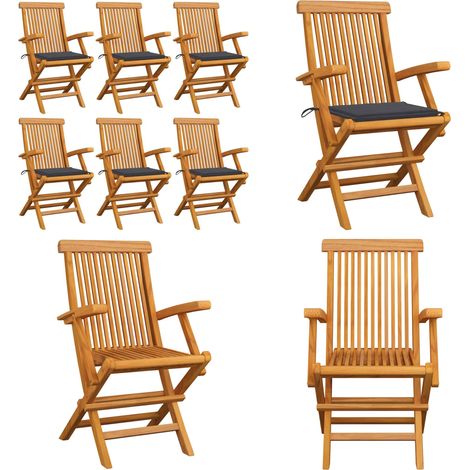 Chaises de jardin avec coussins anthracite lot de 6 Bois teck - Chaise De Jardin - Mobilier De Jardin - Chaise En Bois - Set De Chaises - Terrasse - Home & Living (1/5)