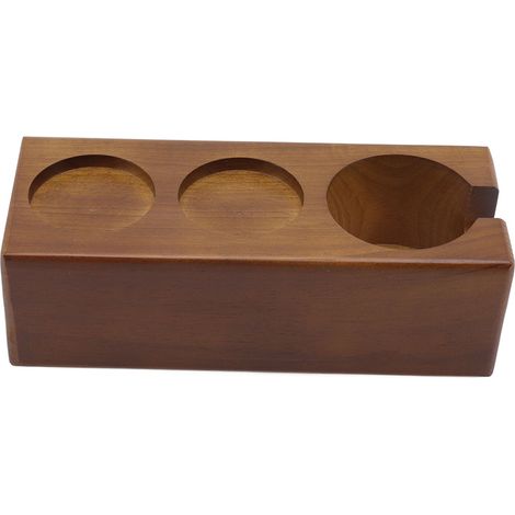Socle en hêtre pour support de tamper à café, station écologique pour barista à domicile ou café, couleur marron.