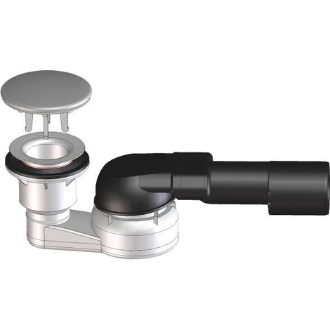 Siphon pour receveur de douche DN40/50x80mm, écoulement horizontal, joint à rotule et plaque en acier chromé d 86mm