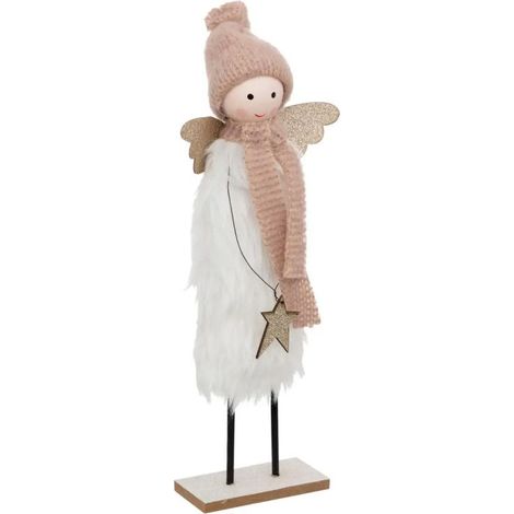 Paris Prix - Statuette Déco Ange De Noël étoile 31cm Blanc