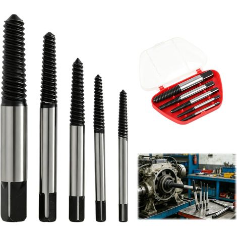 5Pcs d'Extracteurs de Vis, Extracteur de Vis HSS 4241, avec Spirale Conique pour Retirer Boulons et Écrous Arrachés, Coffret Compatible avec Perceuse et Visseuse (1/5)