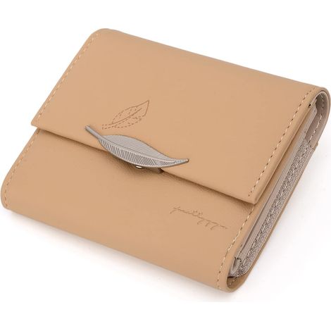 Portefeuille à 6 fentes pour femmes avec décoration de feuilles à trois volets (orange) (1/2)