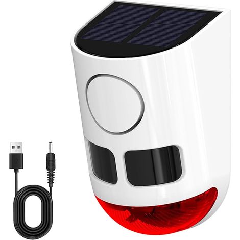 Solaire détecteur de Mouvement Alarme avec feu stroboscopique, système de sécurité extérieur 130 DB, 13 Sons d’Alarme avec télécommande, détecteur de Mouvement PIR étanche pour Ferme Cour verger (1/5)