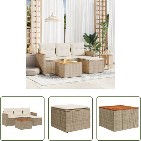 vidaXL Rattanmöbel - 5-tlg. Garten-Sofagarnitur mit Kissen Beige Poly Rattan (1/5)