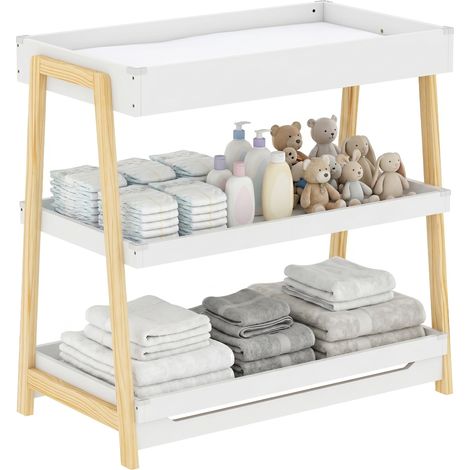 AIYAPLAY Baby Changing Table with 2 Storage Shelves White (1/5)
